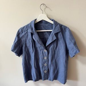 Handmade - linen notched collar top